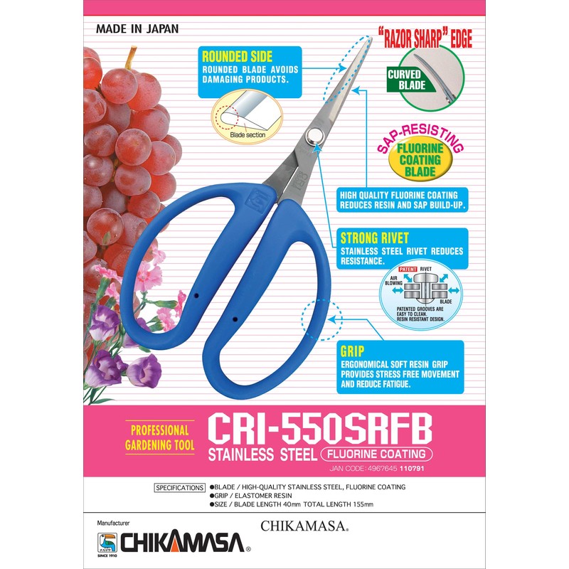 CHIKAMASA CRI-550SRF(Blue), The Specialty Trimming Precise Scissors, Stainless Steel with