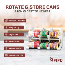 FIFO Countertop Mini Can Tracker Holds 30 Standard 10-24 Oz Can Sizes, White| Stackable & Adjustable Can Organizer for Pantry, USA Made, White