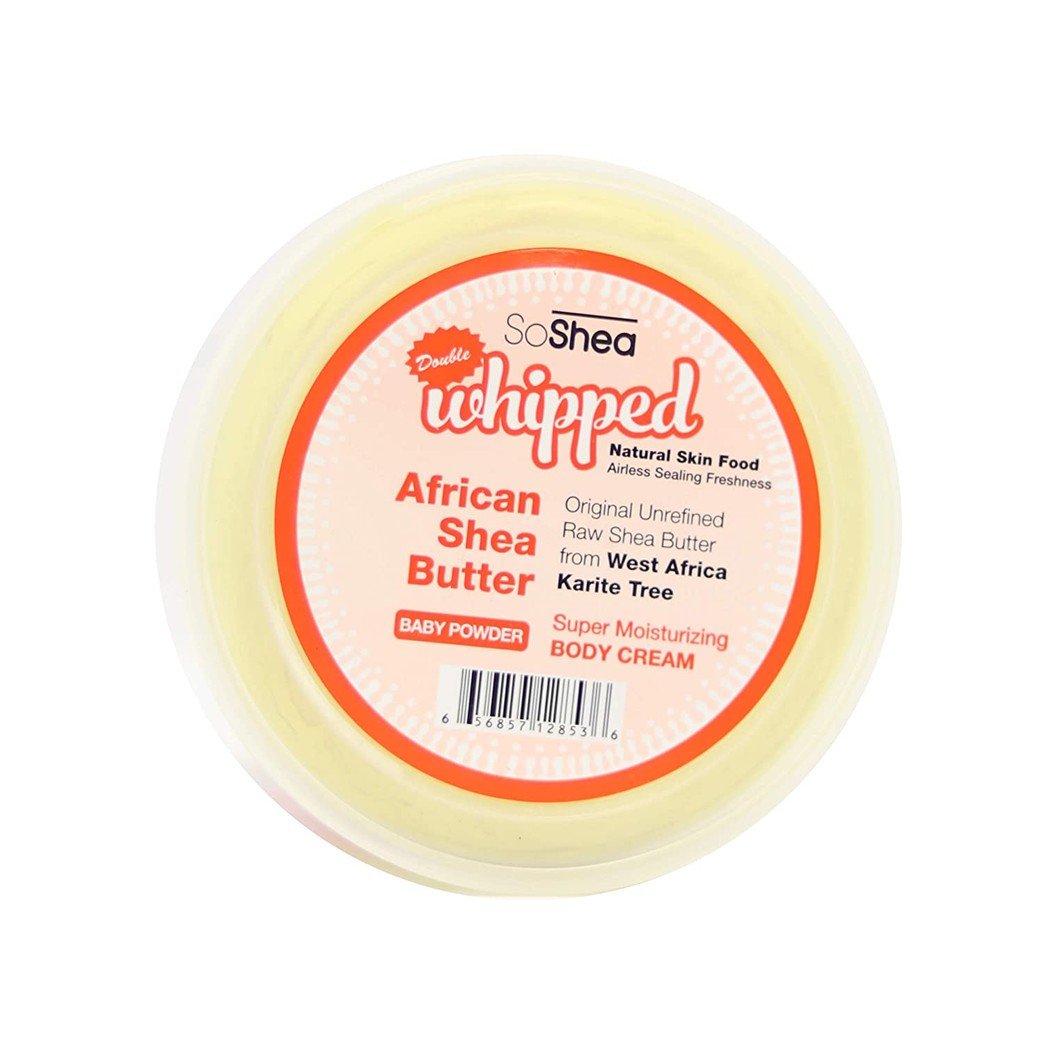 SoShea Whipped African Shea Butter|For All Hair Textures & Skin Types|Original Unrefined Raw Shea Butter |Premium Quality 13.50oz (Baby Powder)