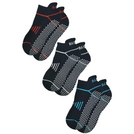 RATIVE Anti Slip Non Skid Barre Yoga Pilates Hospital Ankle Socks with grips for Adults Men Women (Large, 3-pairs Line(red+white+blue))