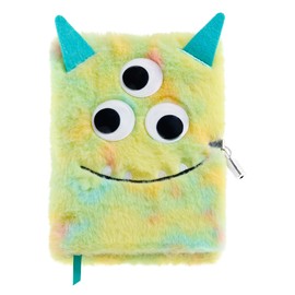 Back2Fun - Diario Segreto in Peluche con Lucchetto, Taccuino per Bambini a Righe con 80 Fogli, Divertente Design Mostro, con Occhi Sporgenti e Dettagli Ricamati
