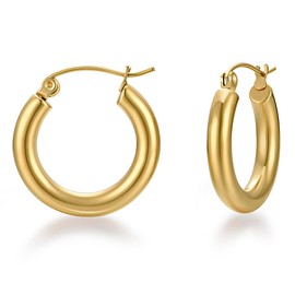FRUMOS 18K Gold Plated Chunky Hoop Earrings for Women Fashion Thick Gold Hoops Set Jewelry for Birthday Christmas Gifts, 26MM, Brass, No Gemstone