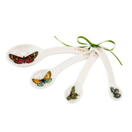 Portmeirion Botanic Garden Harmony Measuring Spoons (Set of 4) - Assorted Butterfly Motif, Porcelain Bakeware - 1 tbsp, 1 tsp, ½ tsp, ¼ tsp - Dishwasher, Microwave, Freezer, Oven Safe