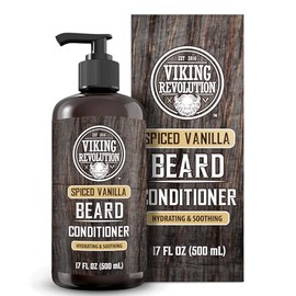 Viking Revolution- Acondicionador para barba con vainilla especiada para hombres con aceite de argán y aceite de jojoba - Suavizante y fortalecedor de barba Acondicionador natural para barba con aceit