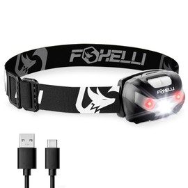 Foxelli USB-C Rechargeable LED Headlamp – Super Bright, Lightweight Head Lamp for Running, Camping, Hiking & Work – Comfortable Fit for Adults & Kids
