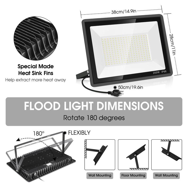 YANYCN 3 Pack 200W LED Flood Light,Super Bright Exterior Security