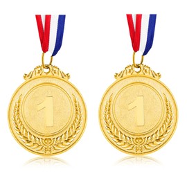 Udewo 2 Pack Metal Medals, Olympic Gold Medals for Children Metal Sports Day Medals Lockdown Medals with Ribbon for Adults Kids