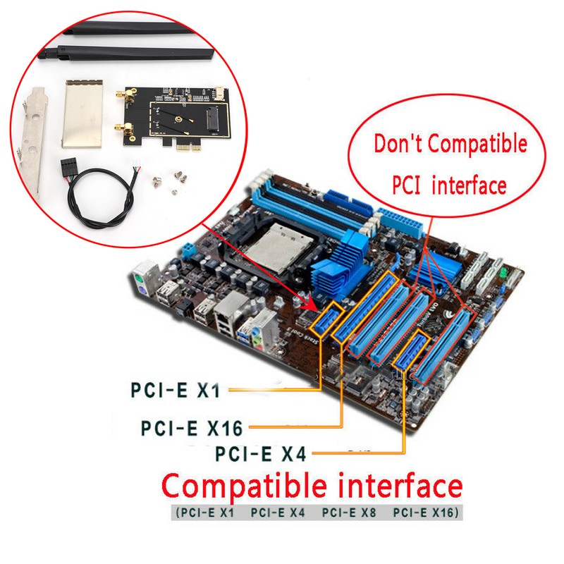 M.2 NGFF to PCI-E 1X Desktop WIFI WLAN Adapter Network