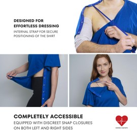 Inspired Comforts Camisa posoperatoria con Discreto Acceso a presión Lateral Izquierdo y Derecho, Azul/Patchwork, Medium