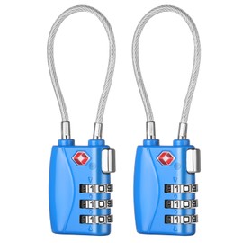 ZHEGE Travel Lock TSA Approved, Cable Travel Lock, 3 Digit Combination Zipper Locks for Suitcases, Baggage, Backpacks, Briefcases, Small Suitcase Padlocks for Gym, School (Blue, 2 Pack)