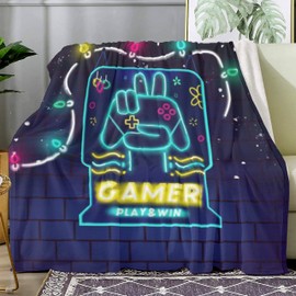 Soft Gaming Throw Blanket Gift for Boys Girls and Teens, Video Game Flannel Fleece Blankets for Kids Teenage Adults Men, Large Gamer Decor Blanket for Beds Bedroom Room Couch Chair 60x80 Inches