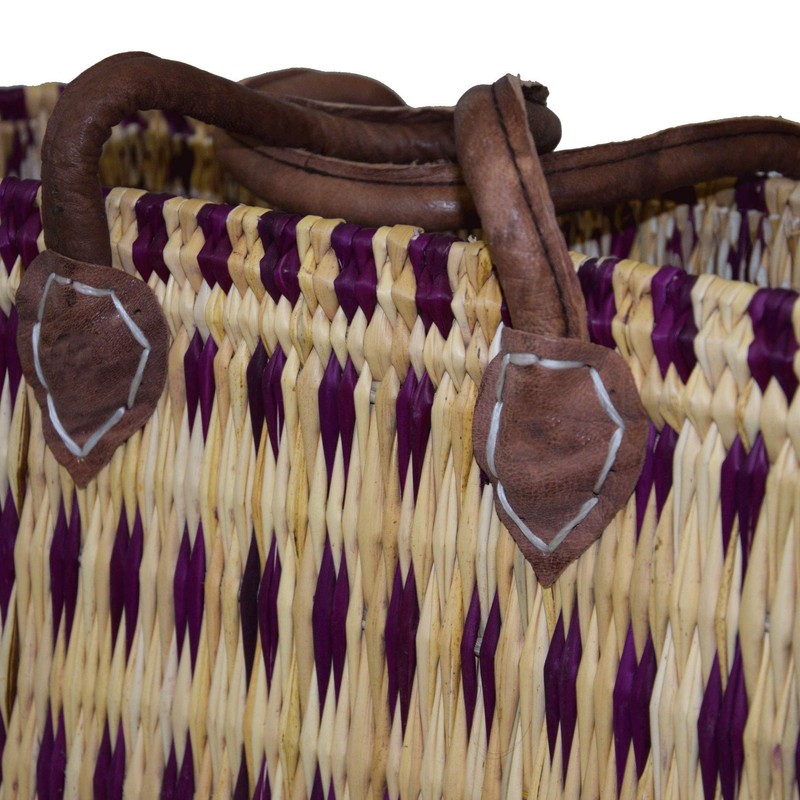 Seagrass Shopping Basket, Braided Bag with Leather Handle, Large with