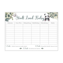 JEKA Pack of 25 - Baby Shower Game City Name Baby, Baby Shower Games for Guests, Baby Shower Quiz, Baby Shower Gift, Baby Shower Cards to Fill in, Party Games, Baby Shower Game