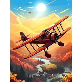 Airplane Diamond Painting Kits, Vintage Biplane Soaring Over Mountains 5D Diamond Art Kit, Airplane Enthusiast Diamond Painting Kit, Full Drill Painting with Diamonds Arts Home Wall Decor 12x16 inch