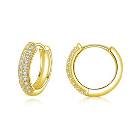 Cangall Hoop Earrings for Women, 925 Sterling Silver Hoop Earrings, 14mm Gold Small Hoop Earrings with AAA Cubic Zircon, Round Huggie Sleeper Cartilage Hypoallergenic Hoops Earrings with Gift Box