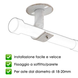 GIRASOLE HOME 2 Pack Heavy Duty Iron Ceiling and Wall Bracket for Curtain Pole for 18-20mm Diameter Rods (White and Gold)