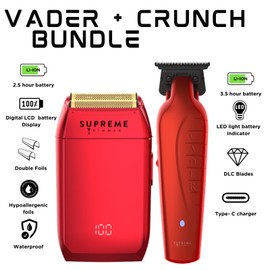 Supreme Trimmer Vader Trimmer & Crunch Foil Shaver Barber Haircutting Kit | Professional DLC T-Blade Beard Trimmer ST3778 & STF602 Waterproof IPX6 Shaver Set | Red