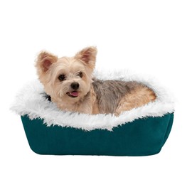 Furhaven Pet Bed for Cats and Small Dogs - Long Fur and Suede Convertible Self-Warming Thermal Cuddler Cat Bed, Washable, Spruce, Small