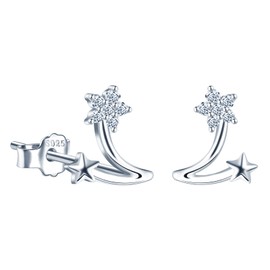 MICSAVI Shooting Star Stud Earrings for Women Hypoallergenic Silver 925 Small Star Earrings Studs Jewellery for Women Girls Cartilage Helix Conch Piercing, Cubic Zirconia Sterling Silver, Cubic
