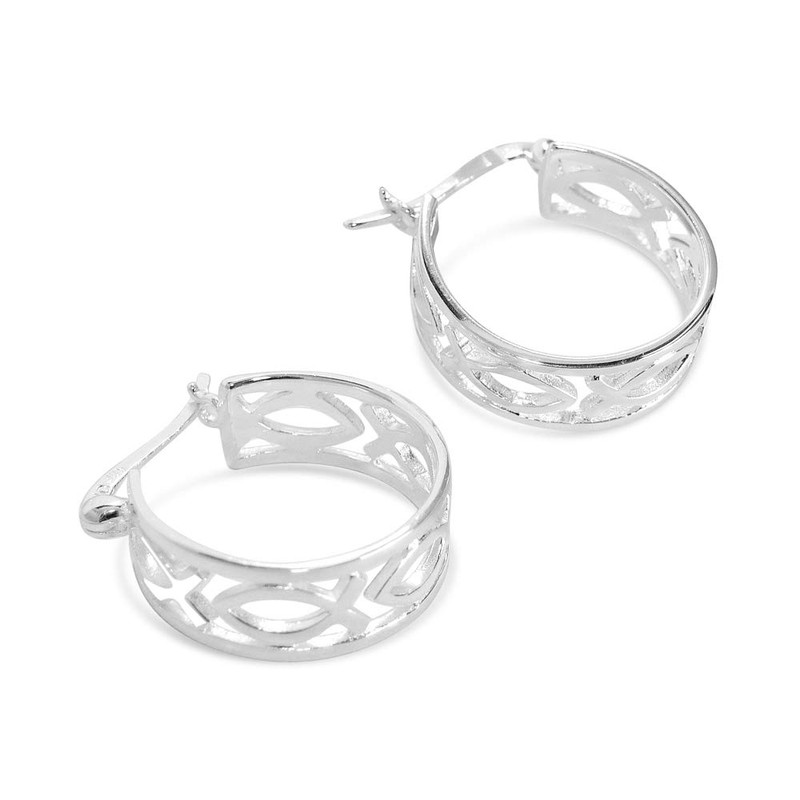 LaTisoro Sterling Silver Ichthys Christian Fish Earrings with Latch backs