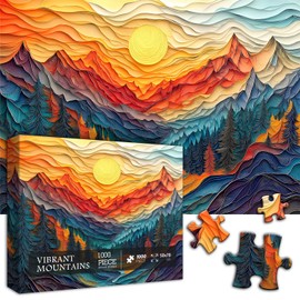 Mountain Puzzles for Adults 1000 Pieces, Nature Tree River Canyon Sunset Forest Landscape Jigsaw Puzzle Scenic, Colorful Paper Cut Art Themed, Difficult Hard Impossible Challenge for Adults