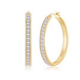 VEEDOFA Large Rhinestone Hoops Earrings for Women, Sparkly Cubic Zirconia Big Gold Hoops Non Tarnish, 14K Gold Plated Rhinestone Earrings for Women, Chunky Large Diamond Hoop Earrings 30/40/50/60mm