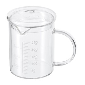 PATIKIL 250ml Glass Measuring Cup, 3.3 Borosilicate Glass Graduated White Printed Scale Liquid Measure Cups Beaker with Glass Lid and V-Shaped Spout for Kitchen