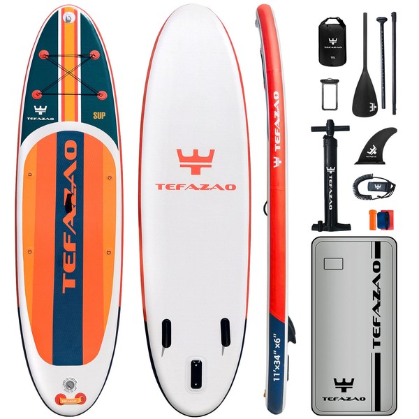 TEFAZAO 34'' Wide Inflatable Stand Up Paddle Board, 400lbs Capacity