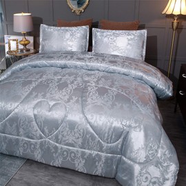 Raytrue-X Twin Comforter, Silver Silk Jacquard Bedding Comforter Sets, 3 Pieces Grey Lightweight Quilt, All Season Comforter for Twin Bed, Ultra Soft Microfiber, Matching 2 Pillow Shams, Twin/Twin XL