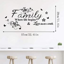 Family Where Life Begins and Love Never Ends Wall Stickers Wall Decor Removable Family Sayings Vinyl Sticker Décor Art Quote Decal Inspirational Christian Biblical for Living Room Bedroom Kitchen
