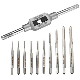 Saipor 10pcs Micro Taps Bit Small Hand Screw Thread Taps M1-M3.5 HSS Mini Metric Plug Tap Screw Tap Drill Tap Drill Set Tapping tool with Adjustable Tap Wrench 1/16-1/4''