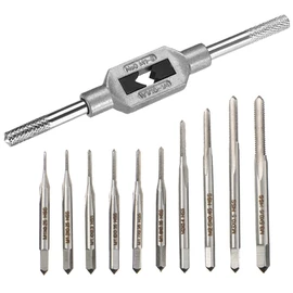 Saipor 10pcs Micro Taps Bit Small Hand Screw Thread Taps M1-M3.5 HSS Mini Metric Plug Tap Screw Tap Drill Tap Drill Set Tapping tool with Adjustable Tap Wrench 1/16-1/4''
