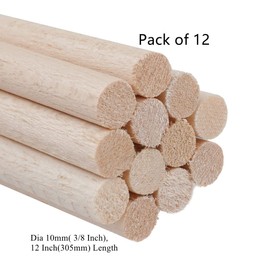 Balsa Wood Sticks φ3/8 Inch Round Wooden Dowel Rods 12 Inch Long Natural Wood Color Unfinished Wood for Cricut Maker Make Models of House Airplane Ship Boat DIY Wooden Model (10x10x305mm, Pack of 12)