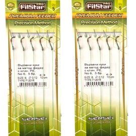 PRO FILSTAR Fishing Hook Set with Leader for Method Feeder, Pack of 10, Size 6, Braided Line 10 cm, Diameter 0.12 mm, Fishing Carp Accessories, Hook with a Needle, Boilies Hook Set, Sport Set, Fishing