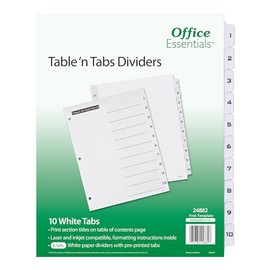 Office Essentials Table 'n Tabs Dividers, 8-1/2 x 11, 1-10 Tab, Black/White Tab, Laser/Inkjet, 6 Pk (24882)