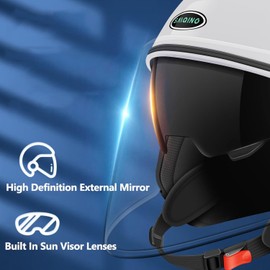 Motorcycle Open Face Helmet DOT Certified 3/4 Half Helmet with Sun Visor for Unisex-Adult Dirt Bike Helmet Men & Women Motorcycle Helmet Cycling Motocross Helmets (White, Large)
