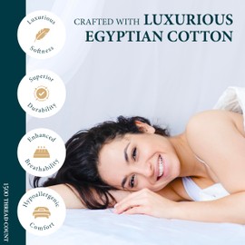 Ashton Sheets 100% Egyptian Cotton Sheets Queen Size Bed Set - Luxury 1500 High Thread Count Egyptian Cotton Queen Sheet Set (4 PC, Light Blue), 17" Deep Pocket, Silky Soft, Cooling, Sateen Bedding