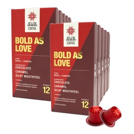 Jewel Coffee Specialty Coffee Pods - Bold As Love (Brazil + Sumatra), 100% Arabica Coffee, Intensity 12, Medium Roast, Compatible with Original Nespresso Machines, 100 Count (10 Boxes of 10 Espresso Pods))