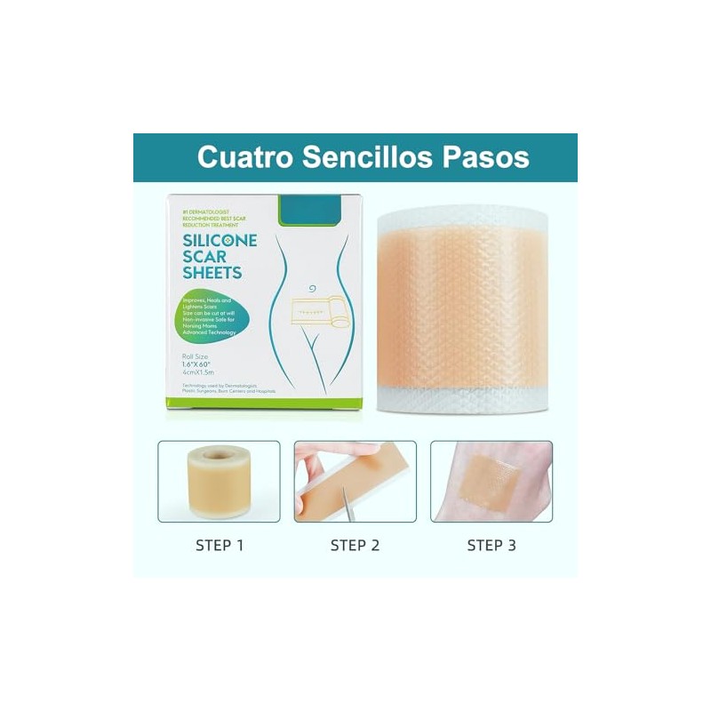 Cinta de Silicona Médica Avanzada para Eliminar Cicatrices, (Rollo de