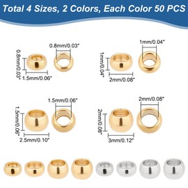 UNICRAFTALE 4 Sizes About 400pcs Round Beads 1.5-3mm Stainless Steel Crimp Beads Spacer Beads 2 Colors Metal Smooth Bead Loose Beads for Jewelry DIY Making 0.8-2mm Hole