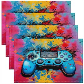 Homemissing Gamer Table Place Mats Game Controller Placemat for Kitchen Dining Table 45X30cm Girls Bedroom Decor Gaming Gifts Washable Fabric Table Mats Placemat Gamepad Colorful Table Mats