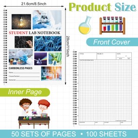 Noveread 4 Pcs Carbonless Lab Notebook 8.5" x 11" Student Laboratory Notebook 50 Sets of duplicate Pages 100 Sheets Total Perforated Scientific Grid Pages with Clear Cover and Spiral Bound