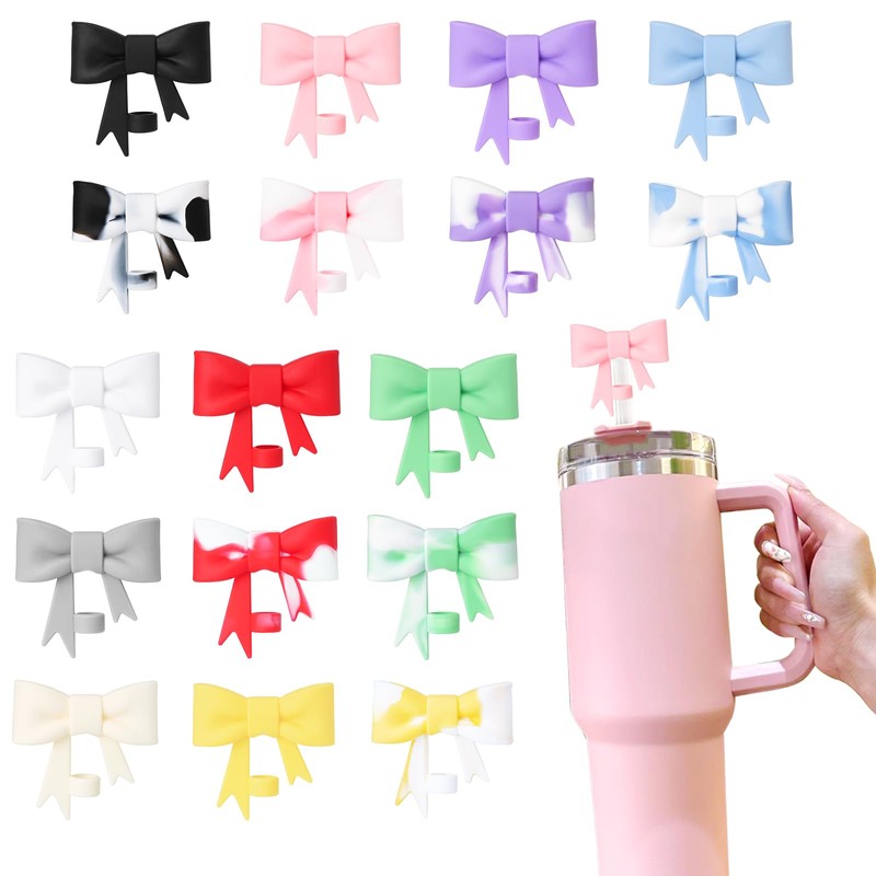 1pc 10mm Beige Bow Straw Cover Lovely Drinking Straw Tips