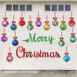 36 Pcs Christmas Garage Door Magnets Decorations, Xmas Ball Garage Door Decorations, Merry Christmas Magnets Stickers for Refrigerator Fridge Kitchen Car Indoor Outdoor Decorations, Multi-Color