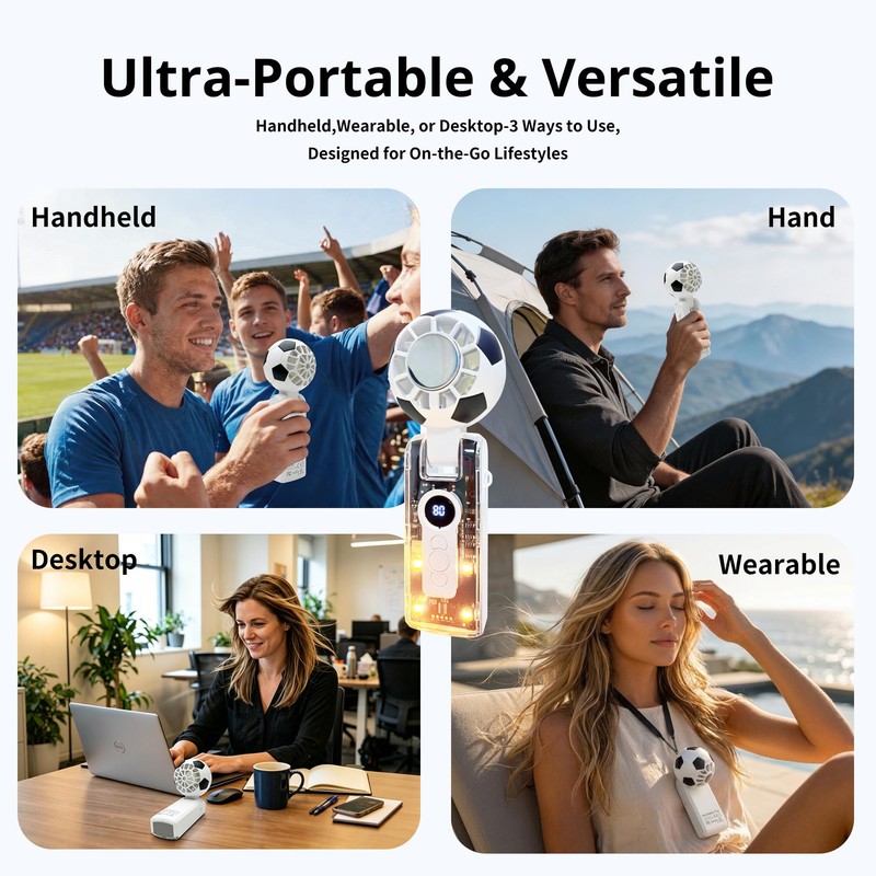 Aprilmin Portable Handheld Turbo Fan with Ice Cooling,rechargeable soccer fan,Powerful