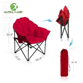 ALPHA CAMP Oversized Moon Saucer Chair with Folding Cup Holder and Carry Bag - Red