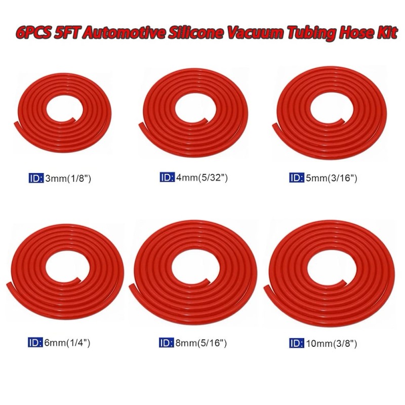 6PCS 5ft Silicone Vacuum Hose Automotive High Performance Car Vacuum