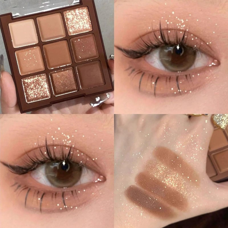 Punk Brown Glitter Eye Shadow 9 Colors, Palette Shadow Pigment,