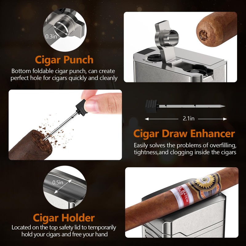 Scotte Cigar Lighter, Torch Lighter 4 Jet Flame, Refillable Butane