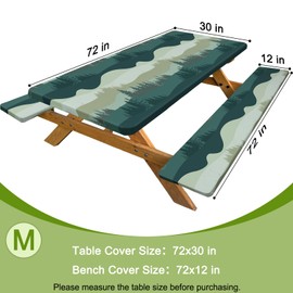 Joy Bubble Picnic Table Cover with Bench Covers Windproof Waterproof Picnic Table Covers Camping Tablecloth with Storage Pocket,72in,Green Blue